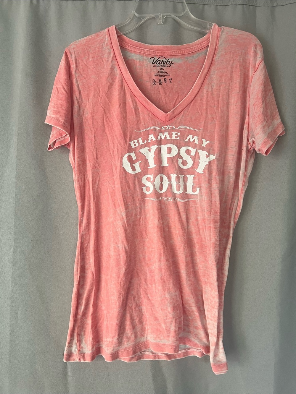 Vanity Coral Pink 'Blame My Gypsy Soul' V-Neck Tee